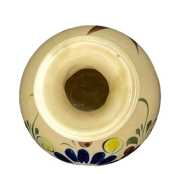 Vintage Mexican Pottery Vase 5" Tall Hand Painted Floral Folk Art Signed Mexico - Picture 5 of 7